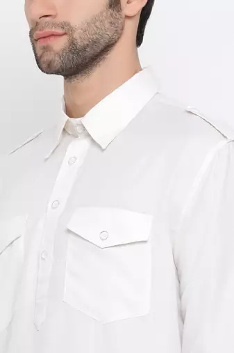 Cream Cotton Blend Pathani Kurta