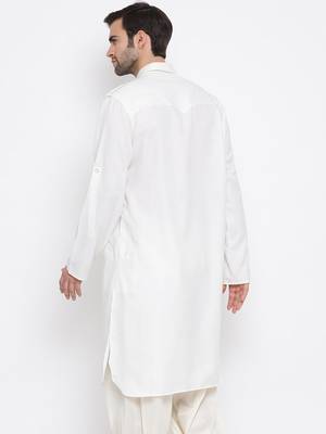 Cream Cotton Blend Pathani Kurta 4