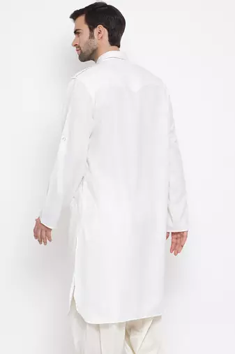 Cream Cotton Blend Pathani Kurta