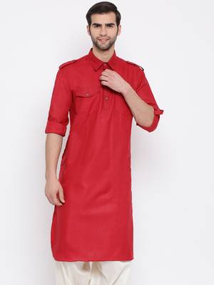 Maroon Cotton Blend Pathani Kurta 1