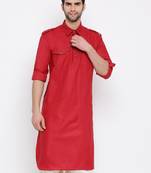 Maroon Cotton Blend Pathani Kurta