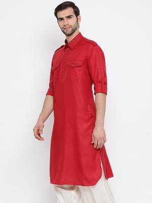 Maroon Cotton Blend Pathani Kurta 2