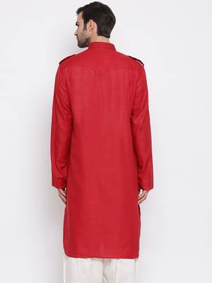 Maroon Cotton Blend Pathani Kurta 4