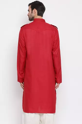 Maroon Cotton Blend Pathani Kurta