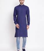 Men'S Blue Cotton Blend Kurta