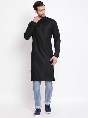Men'S Black Cotton Blend Kurta 1