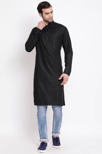 Men'S Black Cotton Blend Kurta