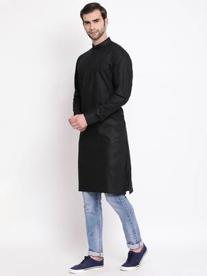 Men'S Black Cotton Blend Kurta 2