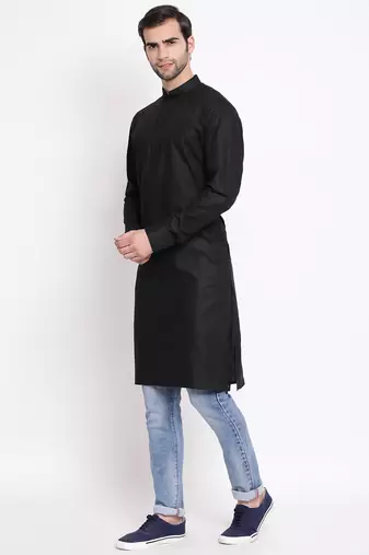 Men'S Black Cotton Blend Kurta