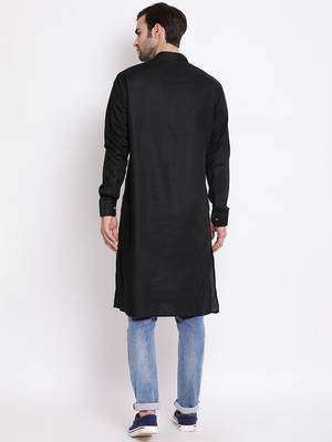 Men'S Black Cotton Blend Kurta 4