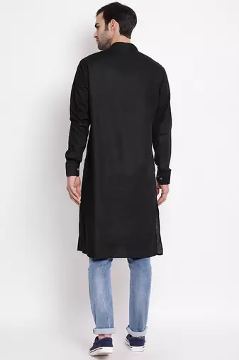 Men'S Black Cotton Blend Kurta