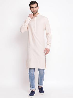 Cream Cotton Blend Kurta 1