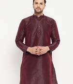 Men'S Burgandy Silk Blend Kurta