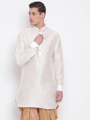 Cream Silk Blend U Kurta 1