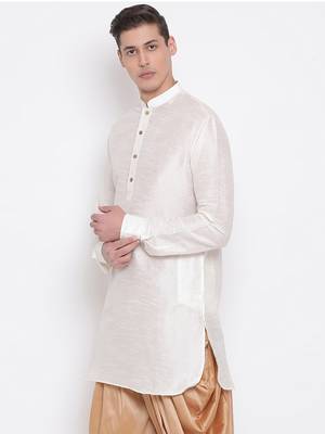 Cream Silk Blend U Kurta 2