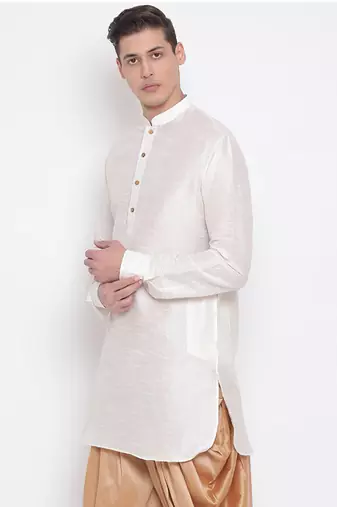 Cream Silk Blend U Kurta