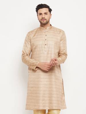 Men'S Beige Silk Blend Kurta 1