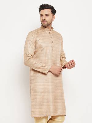 Men'S Beige Silk Blend Kurta 2