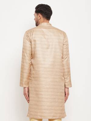 Men'S Beige Silk Blend Kurta 3