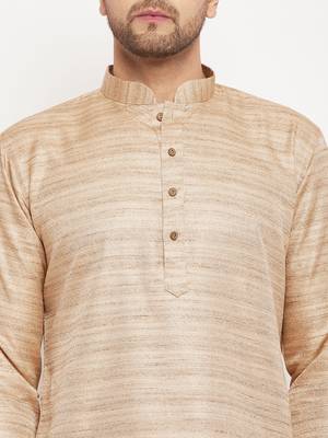 Men'S Beige Silk Blend Kurta 4