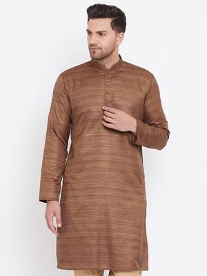 Men'S Coffee Brown Silk Blend Kurta 1