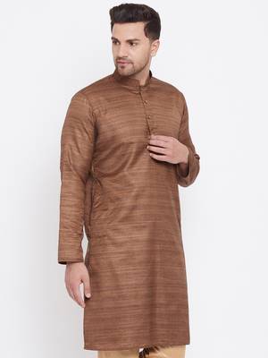 Men'S Coffee Brown Silk Blend Kurta 2