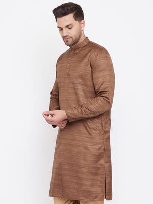Men'S Coffee Brown Silk Blend Kurta 4