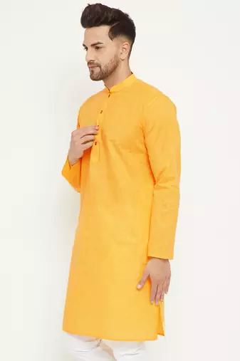 Yellow Cotton Blend Kurta