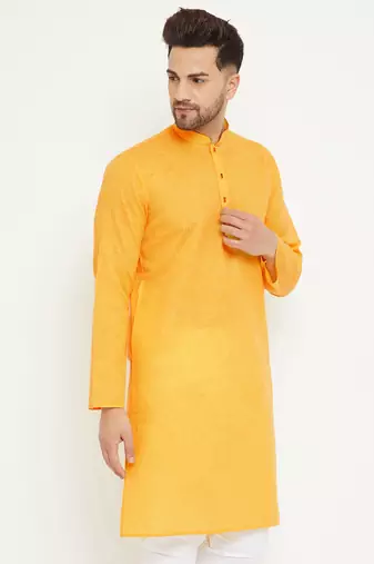 Yellow Cotton Blend Kurta