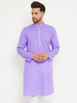 Men'S Purple Cotton Blend Kurta 1