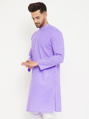 Men'S Purple Cotton Blend Kurta 2