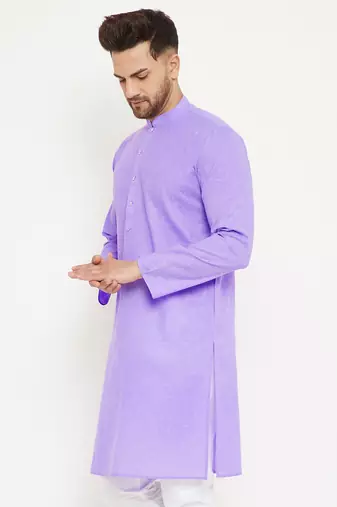 Men'S Purple Cotton Blend Kurta