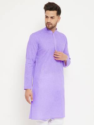 Men'S Purple Cotton Blend Kurta 3