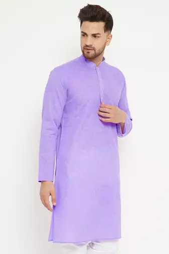 Men'S Purple Cotton Blend Kurta