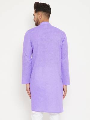 Men'S Purple Cotton Blend Kurta 4
