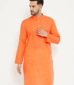 Men'S Orange Cotton Blend Kurta