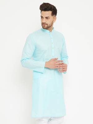 Men'S Aqua Cotton Kurta 4