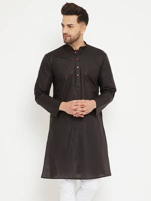 Men'S Black Cotton Kurta 1