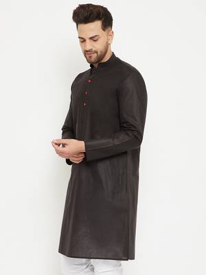 Men'S Black Cotton Kurta 2