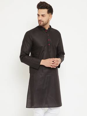 Men'S Black Cotton Kurta 3