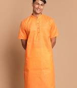 Orange Cotton Blend Kurta