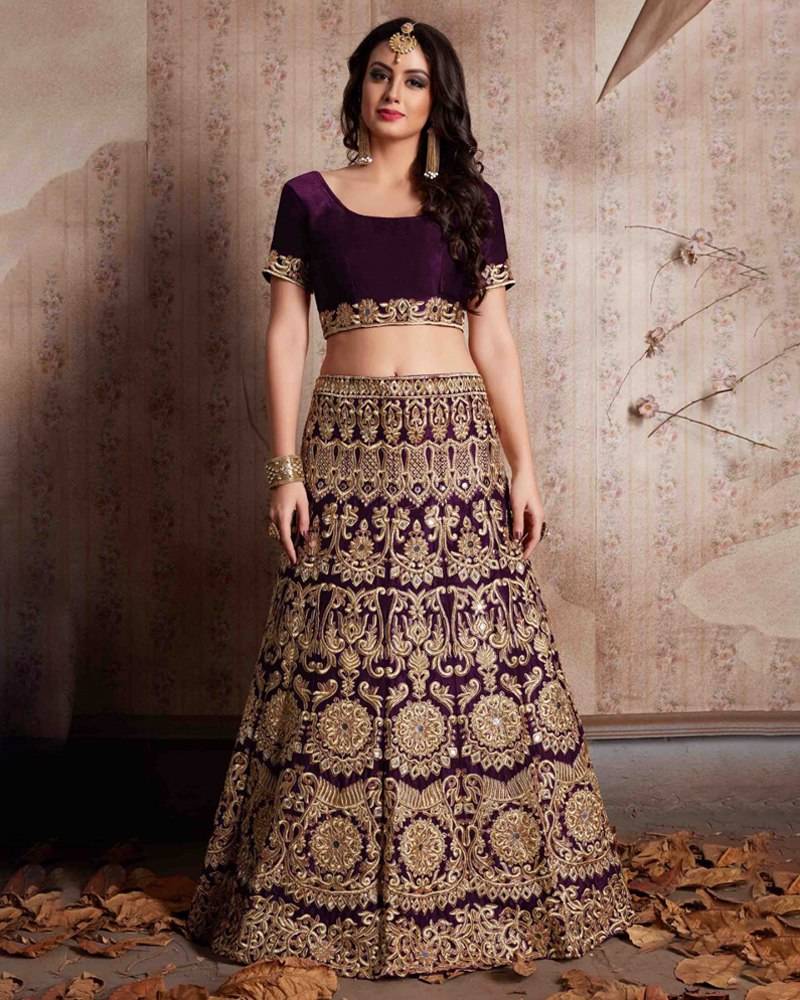 MESMERIZING WINE SEQUINS EMBROIDERED SEMI VELVET LEHENGA CHOLI FOR WEDDING