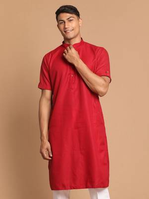Maroon Cotton Blend Kurta 1