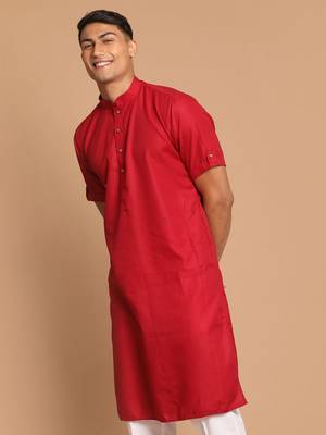 Maroon Cotton Blend Kurta 2
