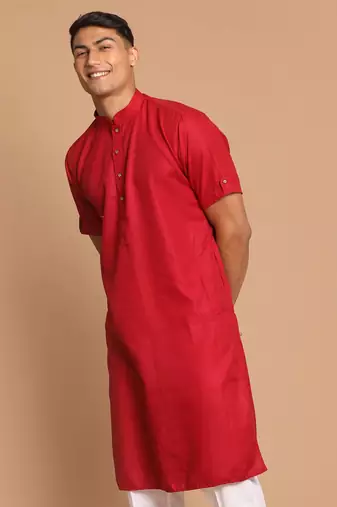 Maroon Cotton Blend Kurta