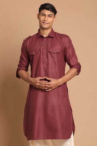 Men'S Purple Cotton Blend Kurta