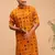 pathani style yellow rayon printed kurta with foil print