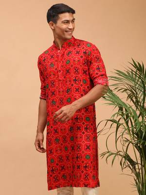 Red Cotton Blend Kurta 2