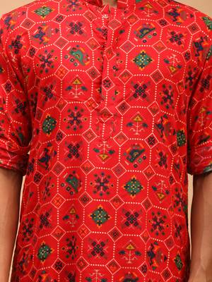 Red Cotton Blend Kurta 4