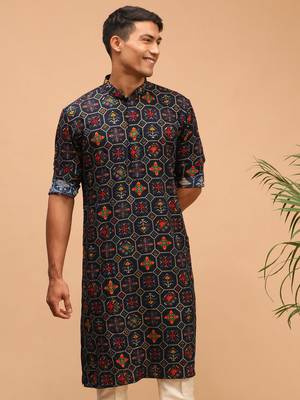 Blue Cotton Blend Kurta 1